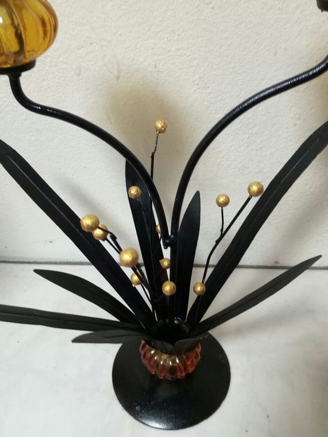 CADELABRO DE CRISTAL Y HIERRO VINTAGE