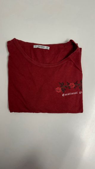 Camiseta de manga corta granate, Pull and Bear