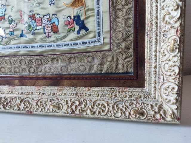 QUADRO VINTAGE SEDA CHINA BORDADA
