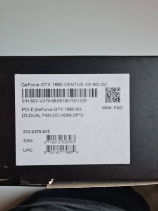 Tarjeta Grafica MSI Ventus XS Geforce GTX 1660