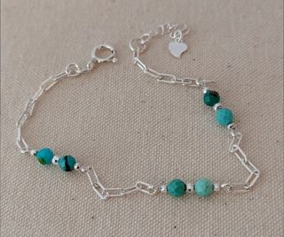 Pulsera, plata ley y turquesa