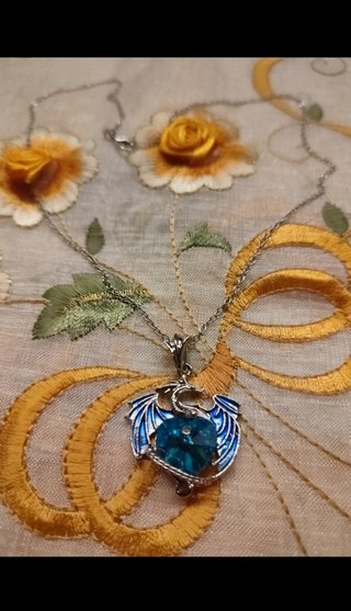 Collana pendente cuore drago acquamarina