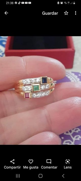 Anillo de Oro macizo, Rubí, Zafiro y Esmeralda