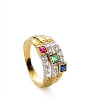 Anillo de Oro macizo, Rubí, Zafiro y Esmeralda