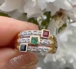 Anillo de Oro macizo, Rubí, Zafiro y Esmeralda