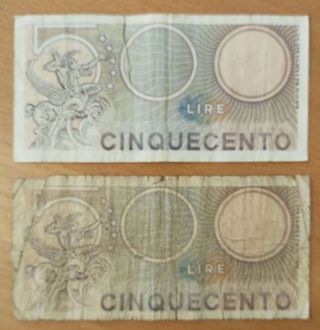 2 Billetes 500 Liras Italianas 1976