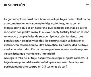 Neopreno 5/4 Deeply , talla MT