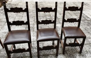 Sedia vintage legno lavorato e pelle