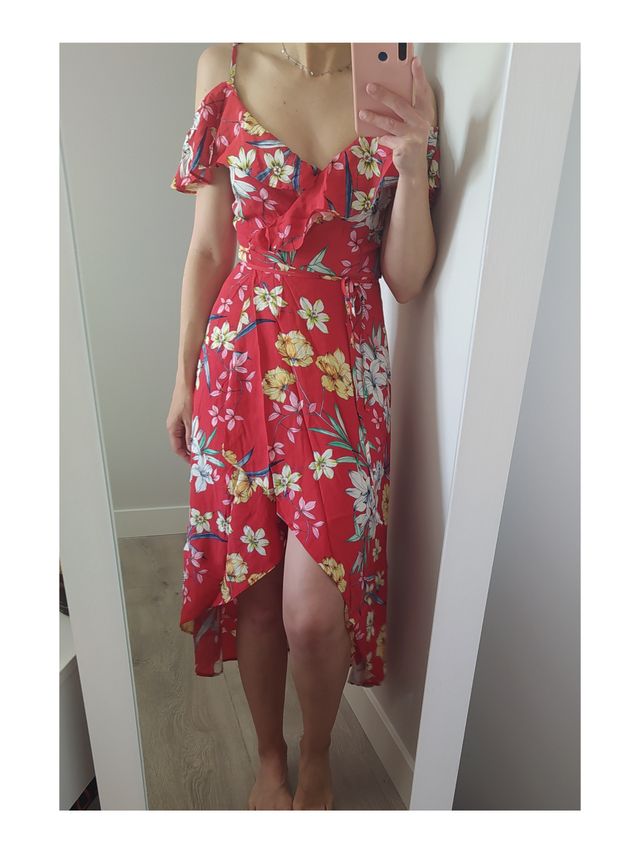Vestido flores rojo Bershka