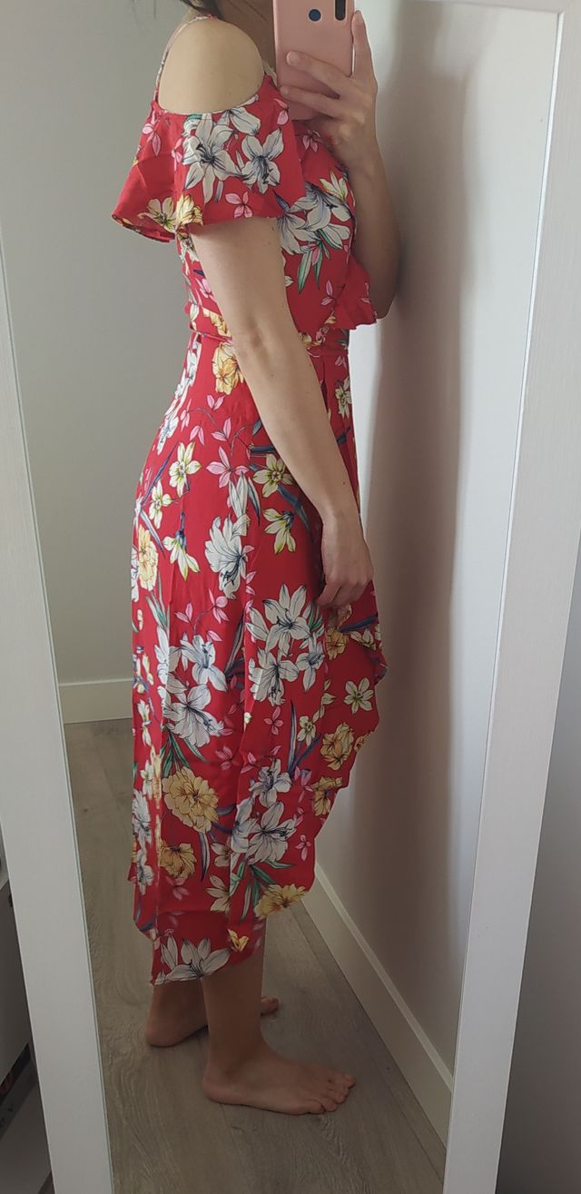 Vestido flores rojo Bershka