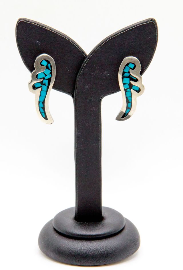 Pendientes de plata largos tipo mejicanos azules