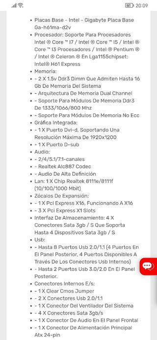 Placa Base gigabyte Ga-h61ma-d2v