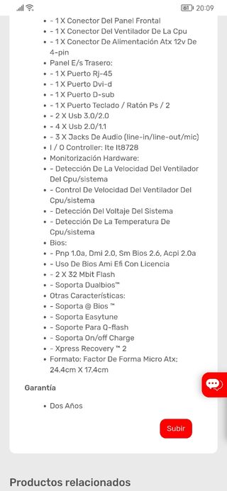 Placa Base gigabyte Ga-h61ma-d2v