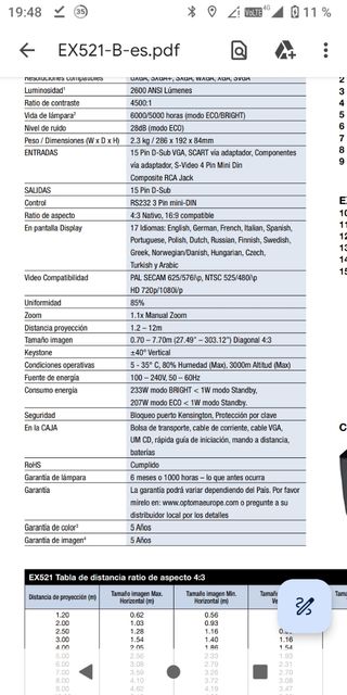 Proyector optoma ex521
