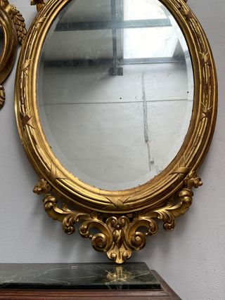 Espejo Francés en madera todo dorado en oro fino