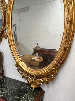 Espejo Francés en madera todo dorado en oro fino