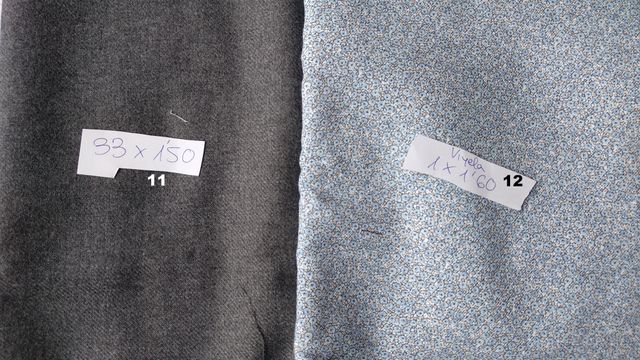 Retales de tela variados, medidas en fotos.