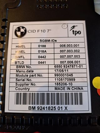 Pantalla original Bmw f10, f11 
