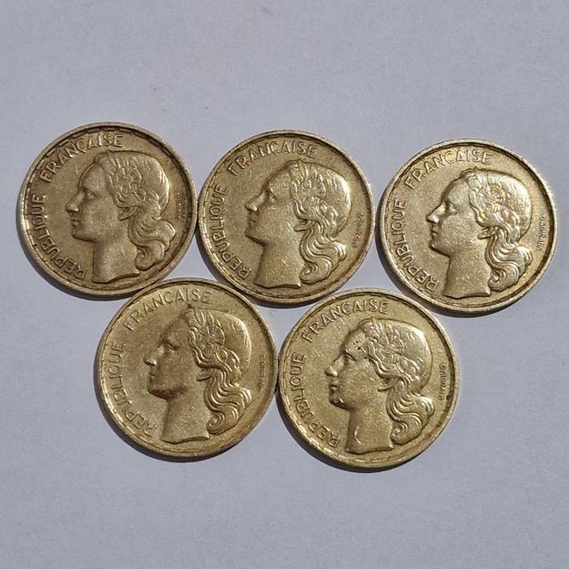 Lotto 5 monete da 20 franchi Francesi