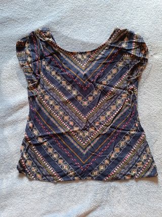 Blusa con estampado, color base azul, 36