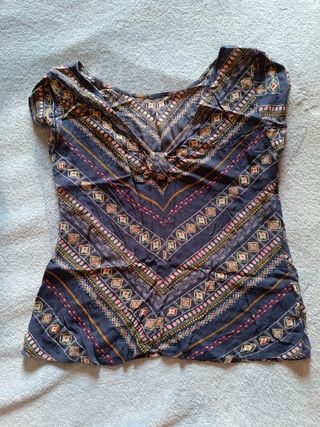 Blusa con estampado, color base azul, 36