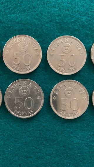 LOTE 10 MONEDAS 50 PESETAS MUNDIAL 82. Año 1980