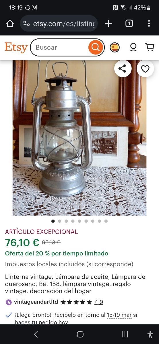 Antigüedades. Lámpara de petróleo. Mítica bat 158