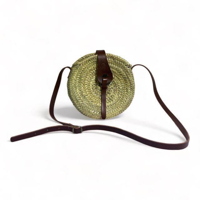 Bolso bandolera redondo trenzado para mujer palma