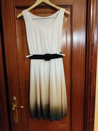 Vestido de gasa en beige clarito M