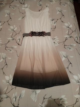 Vestido de gasa en beige clarito M