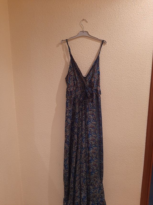 Vestido largo boho azul cachemir