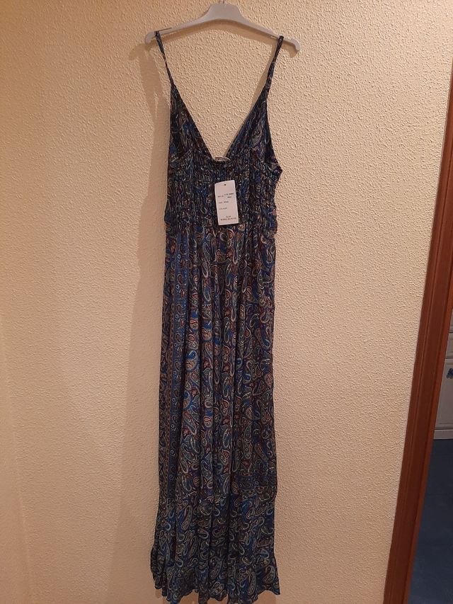 Vestido largo boho azul cachemir