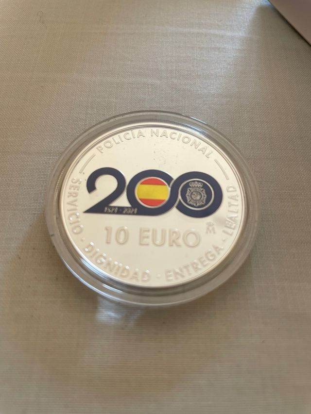 Estuche moneda de plata 200 años Policia Nacional