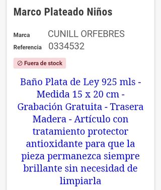 Marco foto Conill Orfebres bañado plata