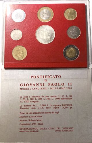 Serie Divisionale VATICANO 2001 XXIII-7 Monete+1Ag