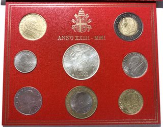 Serie Divisionale VATICANO 2001 XXIII-7 Monete+1Ag