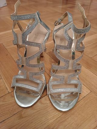GUESS zapatos tacon fiesta plateado 36