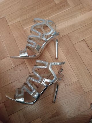 GUESS zapatos tacon fiesta plateado 36