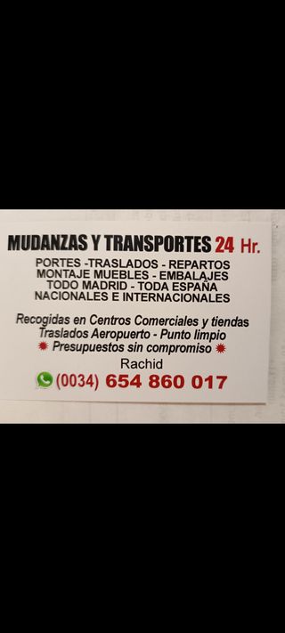 Portes*Mudanzas*Montajes Muebles* En Madrid*España