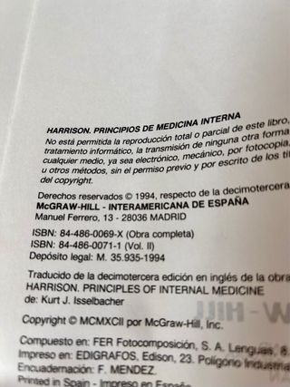 Principios de Medicina interna. Harrison 13 Ed.
