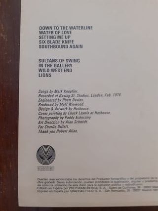 Dire Straits "Dire Straits". Primer LP en Vinilo.