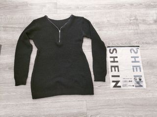 Nuevo. Jersey largo negro punto calado. Shein
