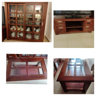 Conjunto de vitrina,mesa TV y mesa auxiliar.