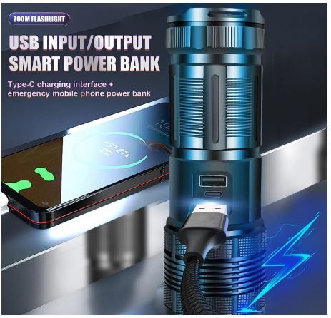 LINTERNA LED 40.000 LUMEN - USB RECARGABLE TACTICA