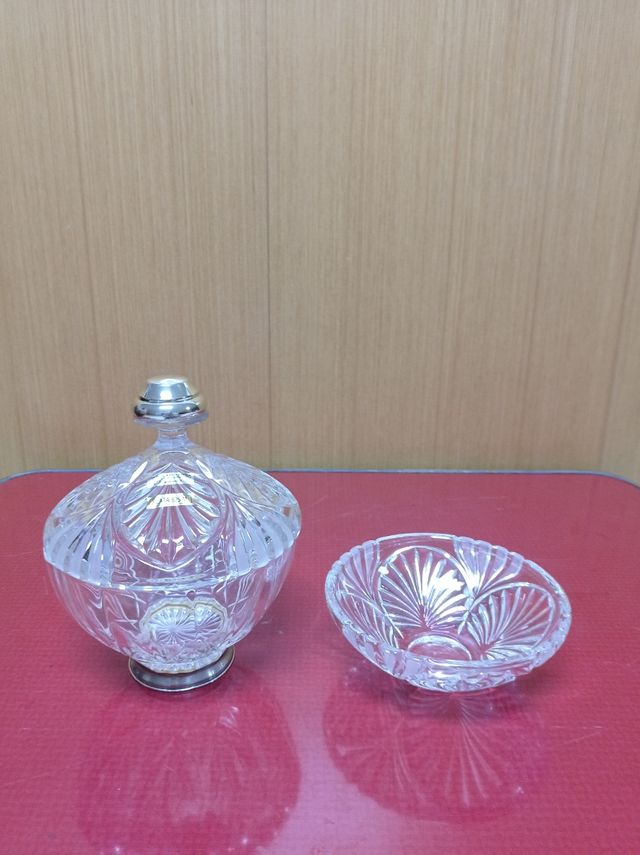 LOTE BOMBONERAS DE CRISTAL Y PLATA 