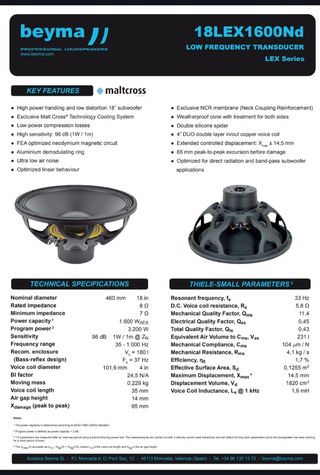 2 Beyma 18LEX1600ND VERSIÓN 4OHMS