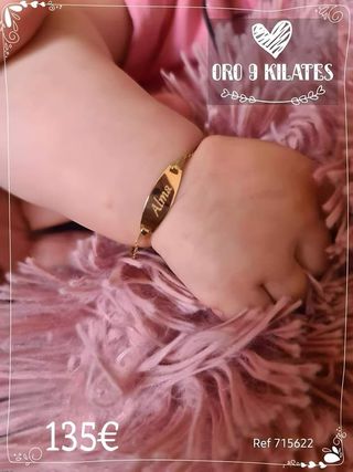Pulsera Placa Bebé Oro 9 Klt.