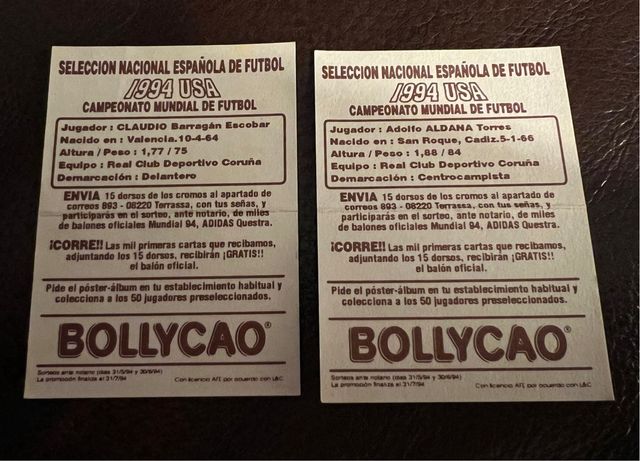 Cromos Selección Española. Usa 94. Bollycao