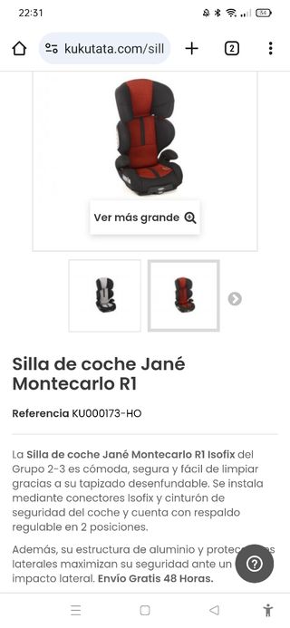 Silla coche Jané Montecarlo R1 Isofix