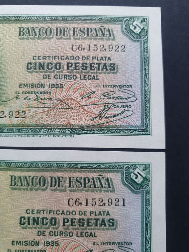 Pareja billetes correlativos españa
